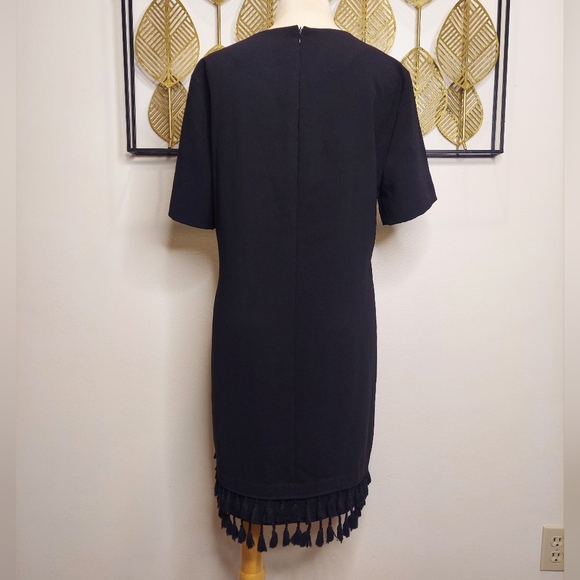 Zara Woman Black Tassel Fringe Shift Mini Dress Short Sleeve Size Medium - Picture 3 of 4